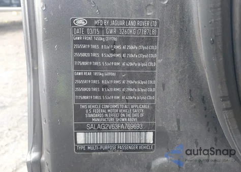 2015 Land Rover Lr4 z USA, uszkodzony, nr VIN SALAG2V63FA769693